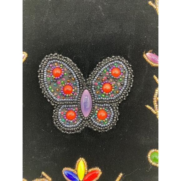 Black Beaded 100% Silk Velvet Crossbody Bag Butterfly Embellished Zippered - Picture 6 of 8